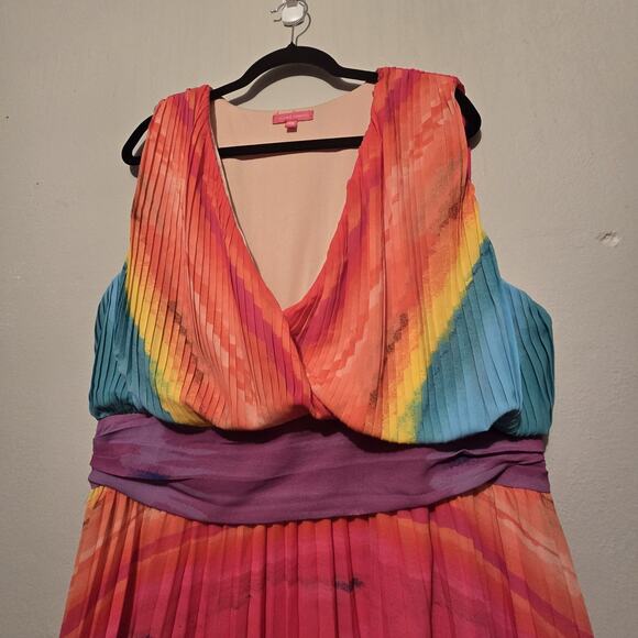 Flying Tomato Shore Vacays Rainbow Chiffon Maxi Dress Womens 2X Pleated Ruched - Picture 3 of 12